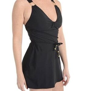 NEW SPANX Grecian Goddess Belted Swim Dress in Black Size 12